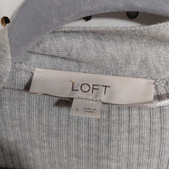 LOFT Light Gray Ribbed Open-Front Long Cardigan - Picture 4 of 4